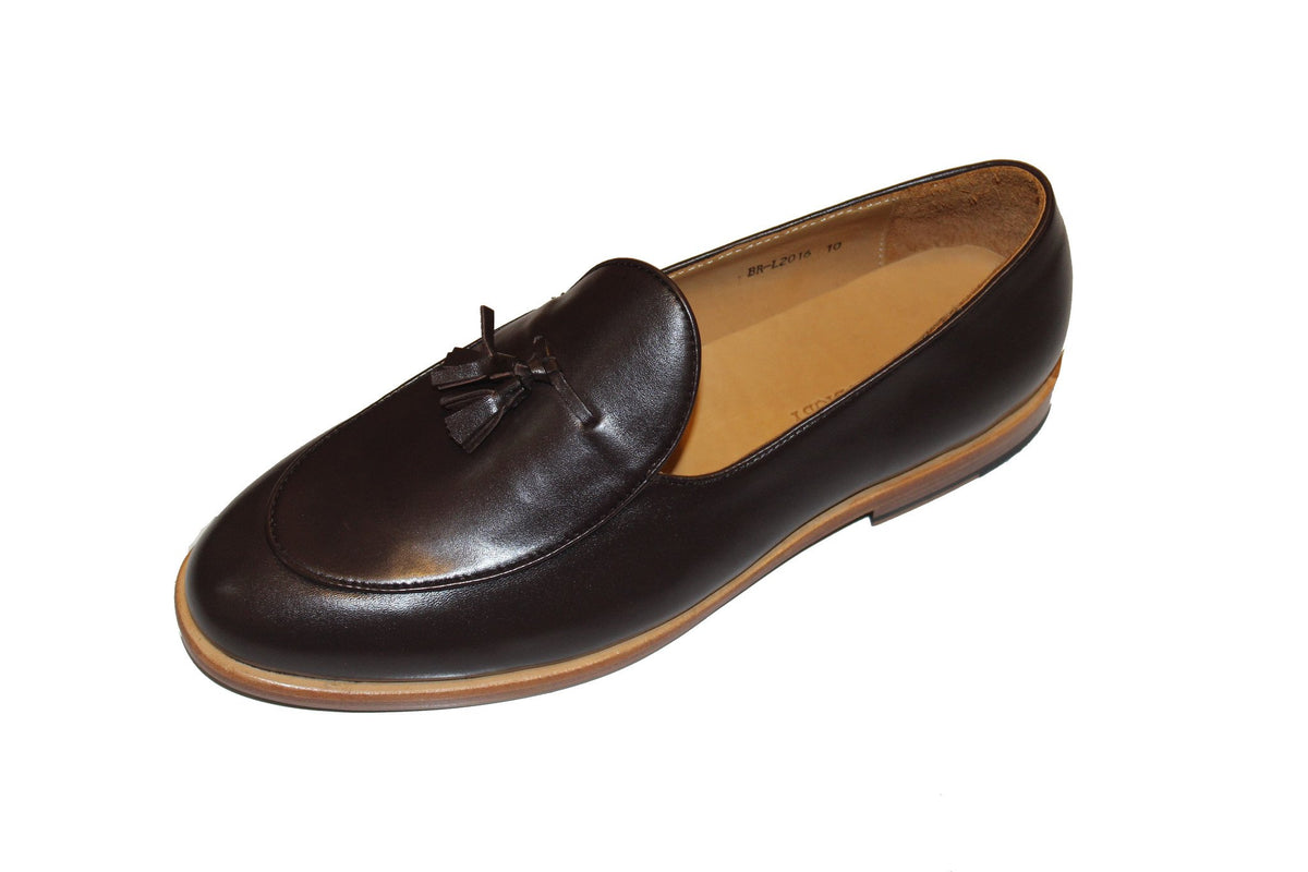 Men's Handmade Brown Leather Tassel Belgian Loafers