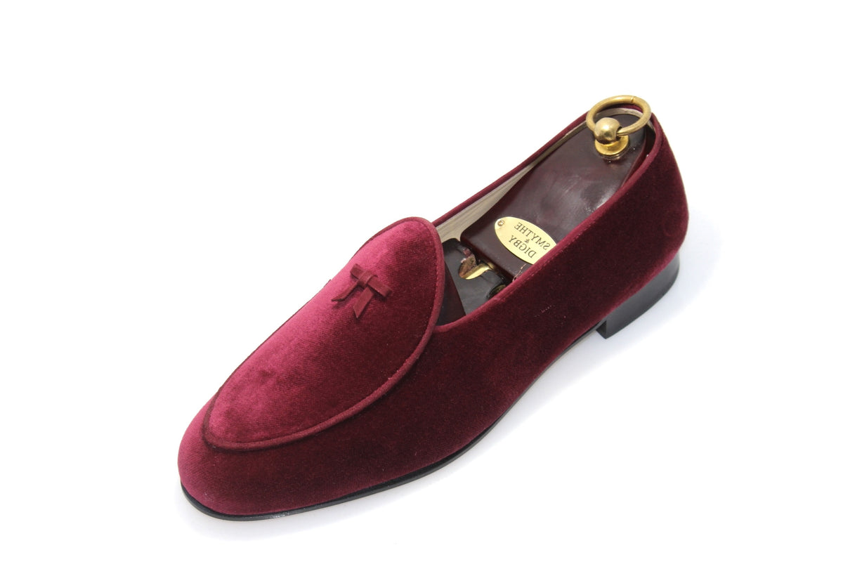 Smythe & Digby Custom Grade Men's Belgian Slipper Wine Burgundy Velvet Loafer