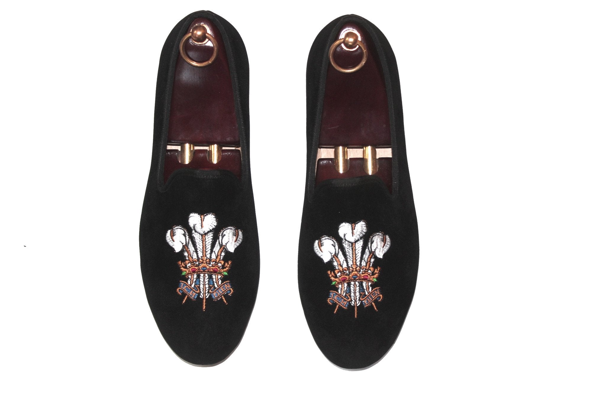 Men's Black Velvet Slippers Leather Albert Loafers Fleur De Lis 2