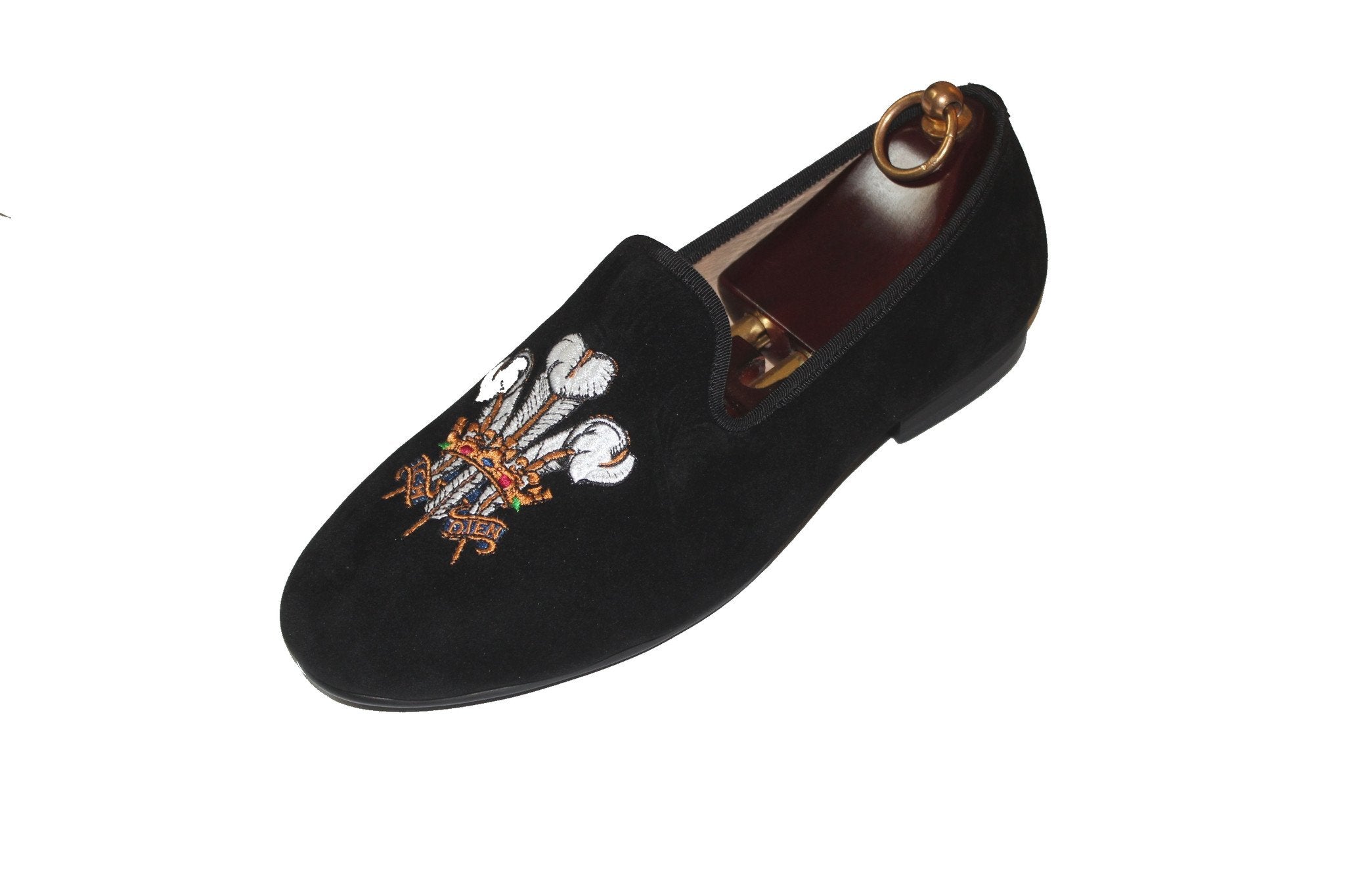 Men's Black Velvet Slippers Leather Albert Loafers Fleur De Lis 2