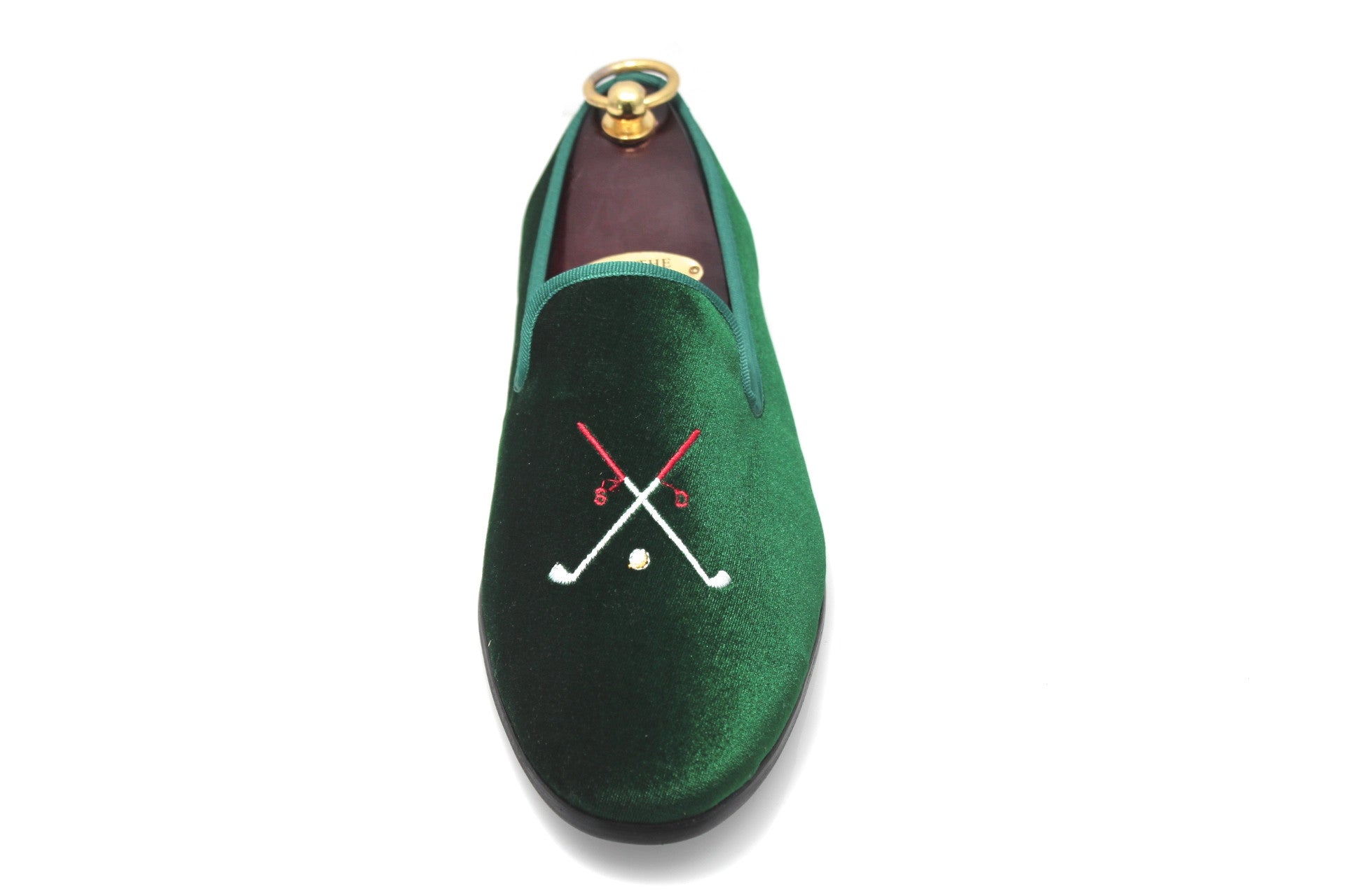 Smythe & Digby Men's Embroidered Velvet Slippers Golf Motif