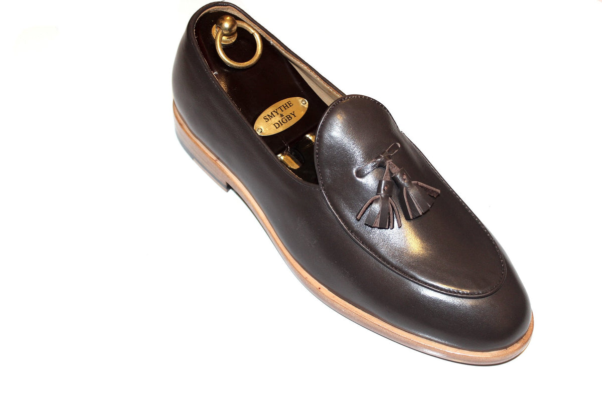 Men's Handmade Brown Leather Tassel Belgian Loafers