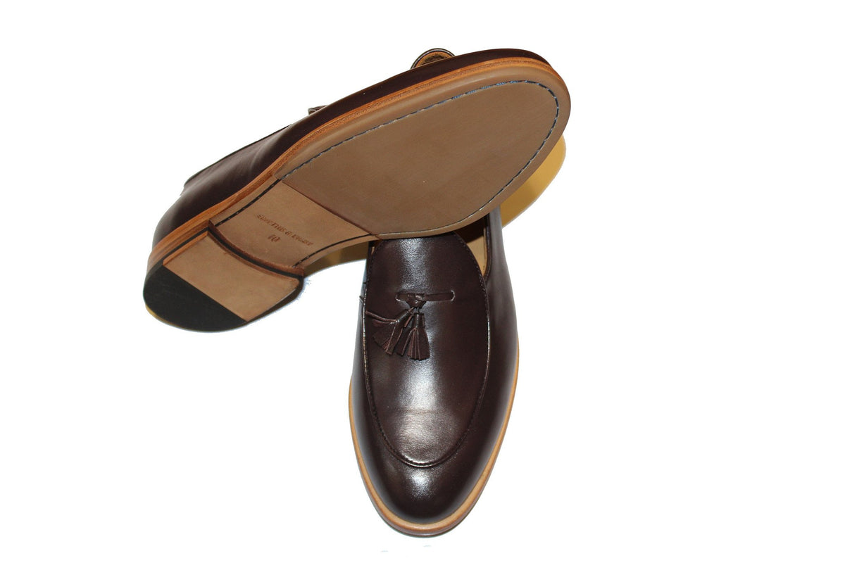 Men's Handmade Brown Leather Tassel Belgian Loafers