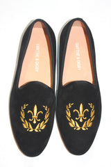 Velvet loafer fleur de lis motif