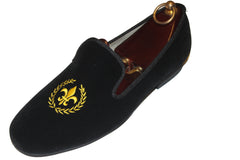 Embroidered Black Velvet Loafers "Fleur De Lis " Motif