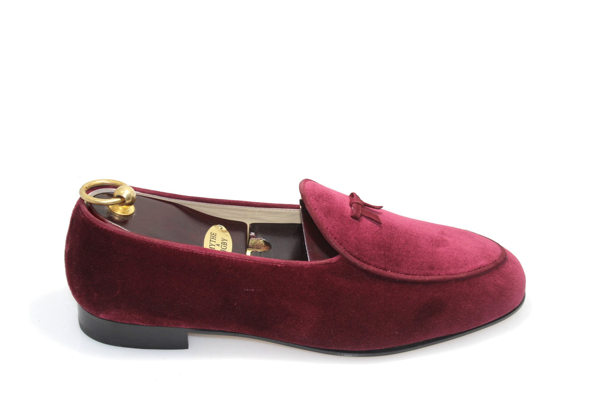 Smythe & Digby Custom Grade Men's Belgian Slipper Wine Burgundy Velvet Loafer