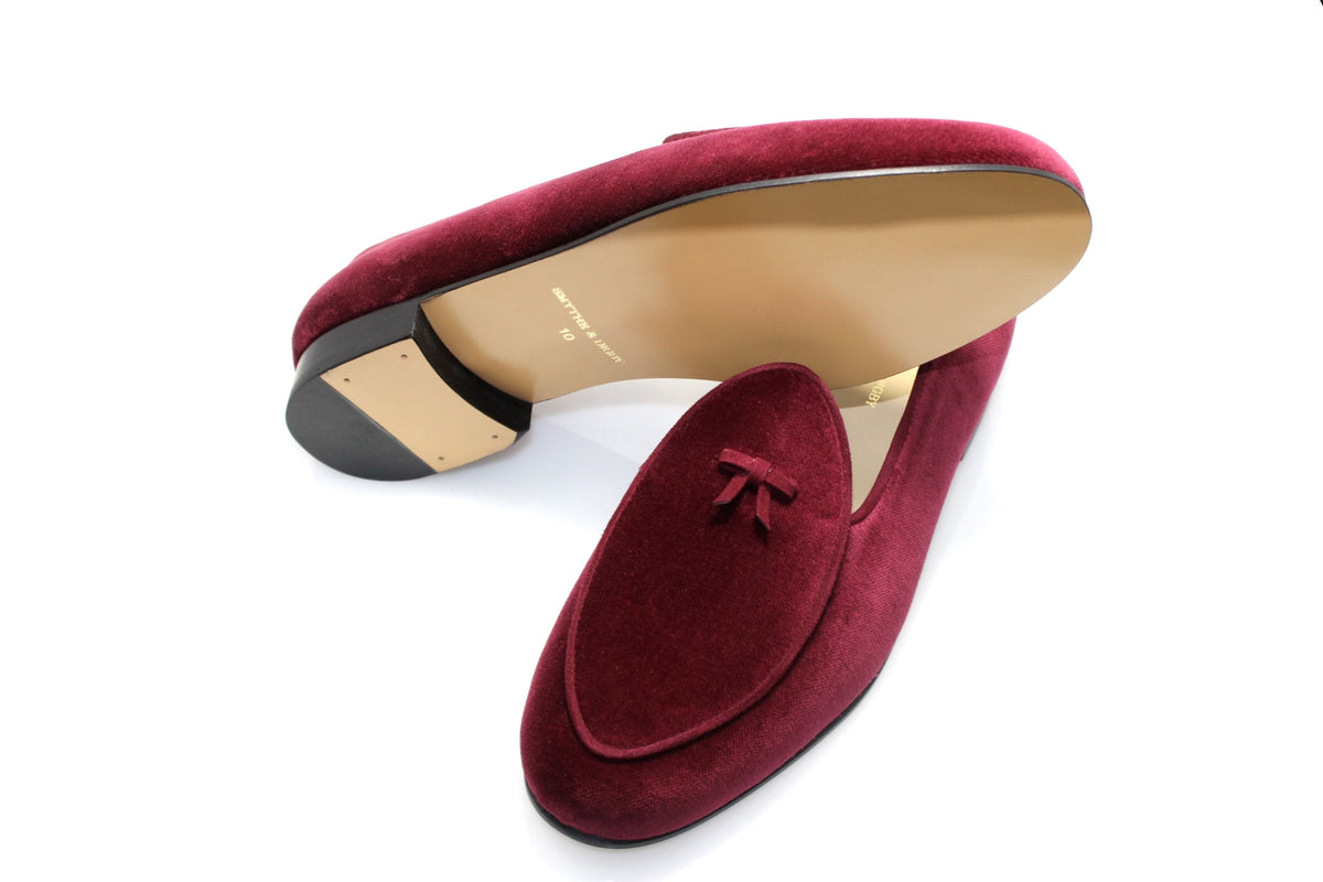 Smythe & Digby Custom Grade Men's Belgian Slipper Wine Burgundy Velvet Loafer