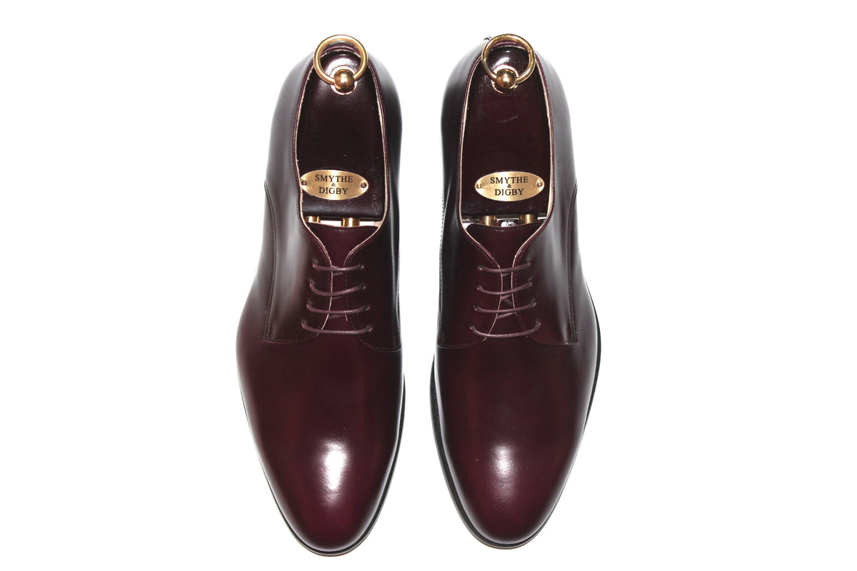 Smythe & Digby Men's Handmade Plain Toe Cordovan Derby Blucher Calf Leather