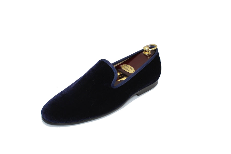 Smythe & Digby Men's Velvet Loafers Albert Slippers Navy Blue