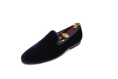 Smythe & Digby Men's Velvet Loafers Albert Slippers Navy Blue