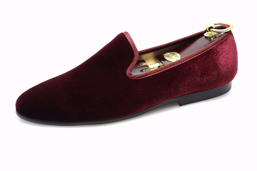 Smythe & Digby Men's Albert Slipper Leather Velvet Loafer Burgundy