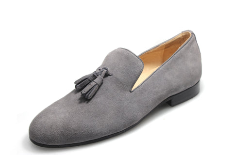 Smythe & Digby Men's Gray Suede Tassel Loafers