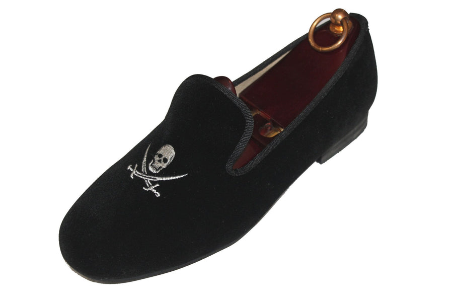 Black Velvet Loafers Skull and Swords Pirate Motif.
