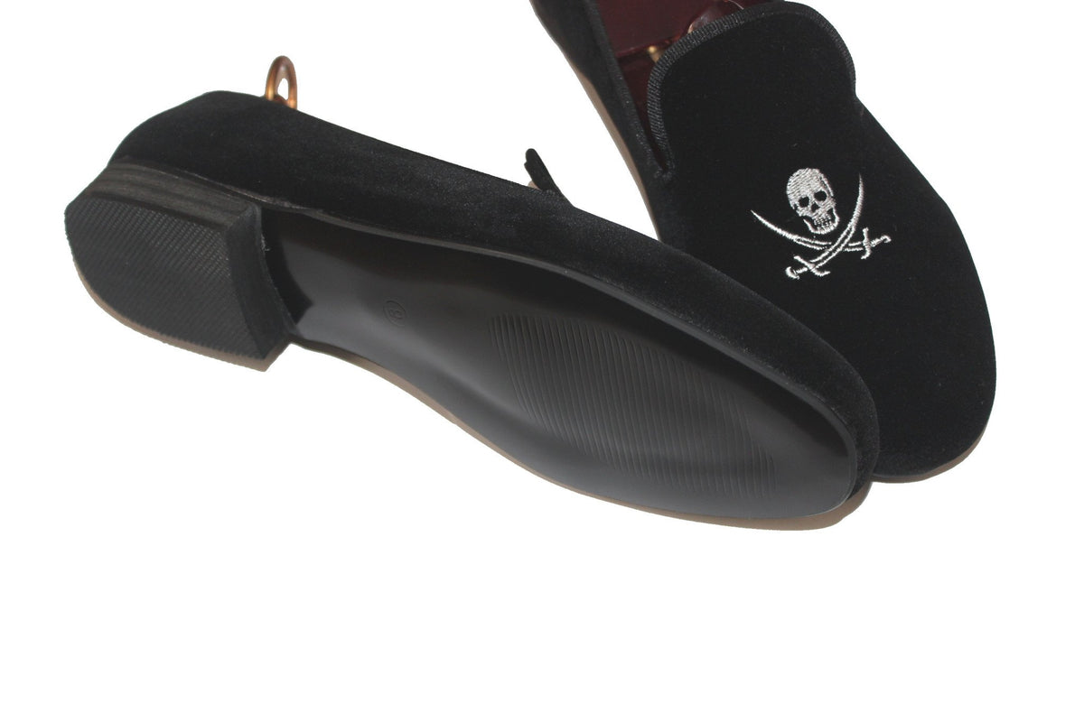 Black Velvet Loafers Skull and Swords Pirate Motif.