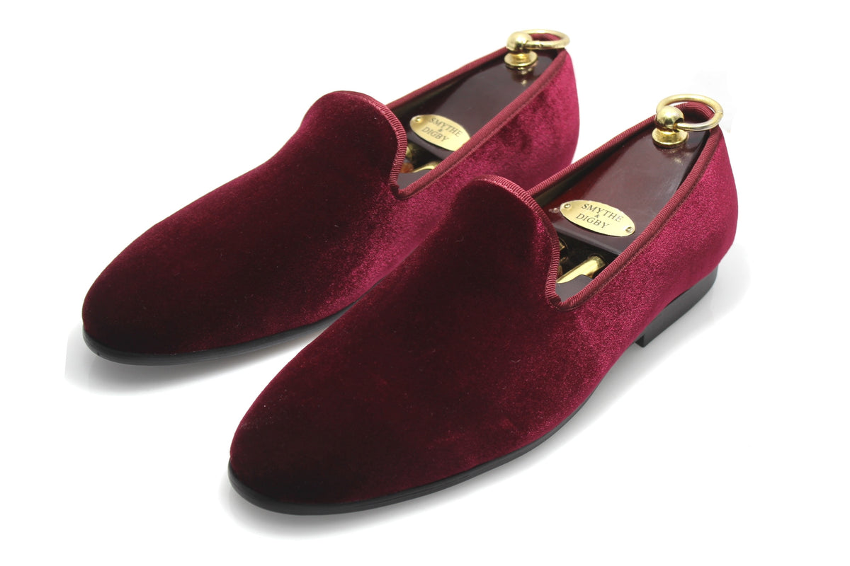 Smythe & Digby Men's Albert Slipper Leather Velvet Loafer Burgundy