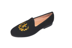 Velvet loafer fleur de lis motif