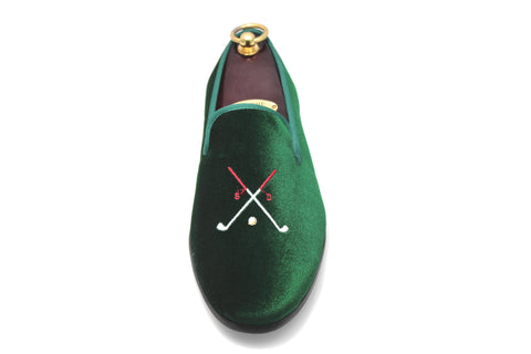 Smythe & Digby Men's Embroidered Velvet Slippers Golf Motif