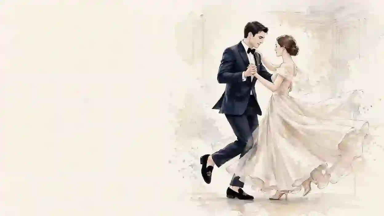 Newlyweds dancing in velvet wedding loafers