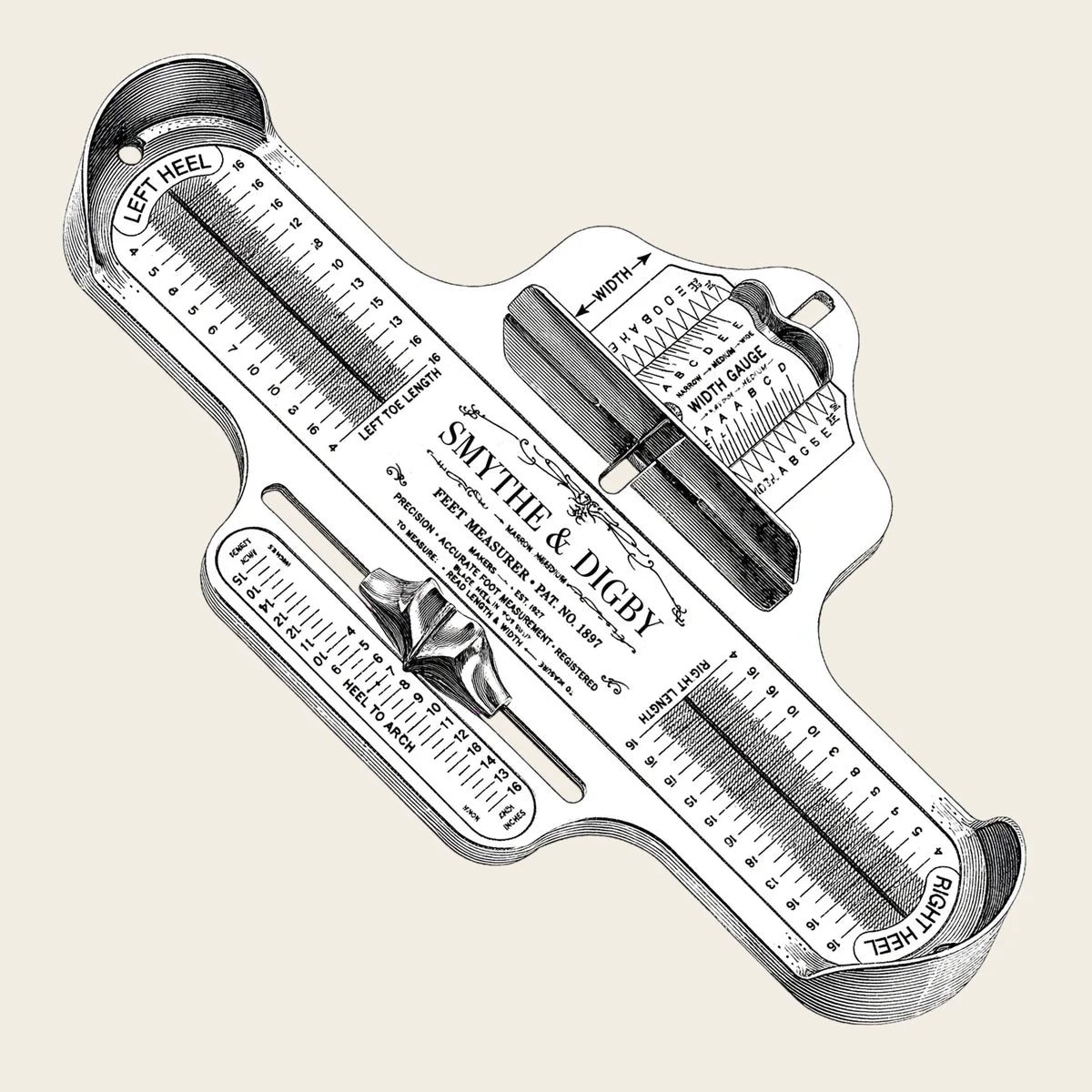 A Smythe & Digby branded Brannock foot measuring device